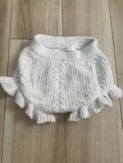 ケーブル　フリル　ニットパンツ　80cm つぶつぶ　ニットブルマ　ホワイト
