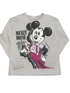 【90s】ミッキーマウス　長袖Tシャツ　ロンT フリーサイズ　グレー