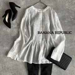 バナナリパブリック シアーブラウス ピンタック バンドカラー 通勤 仕事