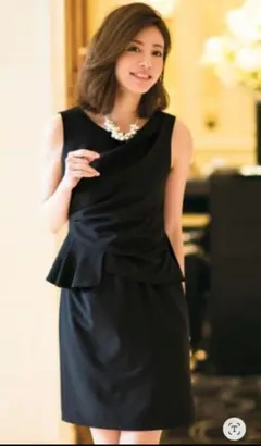 パーティードレス　結婚式　二次会　ペプラム　体型カバー　ブルー　未使用　M　9号