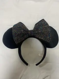 ミッキー耳カチューシャ 黒 リボン付き