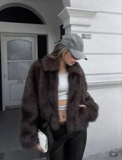 SHEIN ファーコート Lサイズ ブラウン