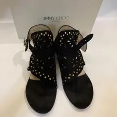 JIMMY CHOO スタッズ サンダル フラット ブラック 37.5 レザー