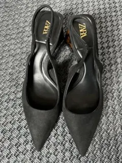 ZARA ブラック スエード パンプス 角ヒール 24.5cm