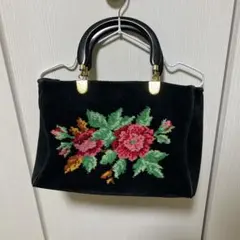 【匿名配送】FEILER 花柄刺繍 ハンドバッグ 黒