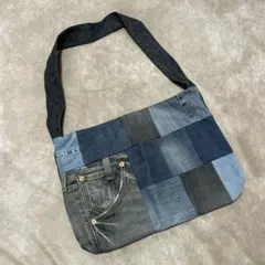 デニムリメイク パッチワークショルダーバッグ ダメージ ハンドメイド再構築