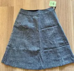 ウール混 フレアスカート 膝丈 L ブラック 無地 秋冬素材 タグ付き 新品