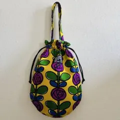 巾着バック　北欧風　レトロ柄　 バックインバック