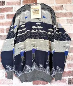 【未使用】WOOLLY JUMPERS セーター ニュージーランド製 ゴルフ柄