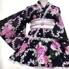 ♡浴衣ドレス♡ 姫ギャル y2k ブラック パープル フリル 薔薇 150