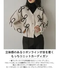 AMELY カーディガン リボン Vネック ローゲージニット ラインニット