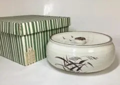 Ｗ３２　水指　『染付　桜川』『押小路窯　庄左ェ門』　共箱　茶道具 押小路窯 庄左ェ門 染付 桜川 水指 共箱 平水指 茶道具 京焼 清水焼