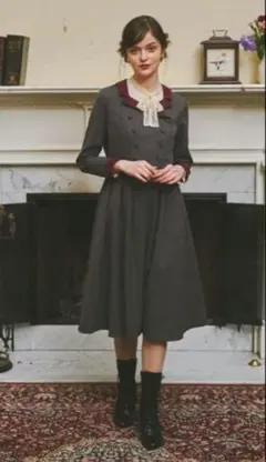 an another angelus★　ワンピース　ダブル釦チェック衿　グレー