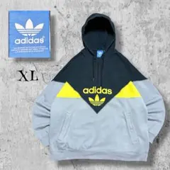 【希少XL】アディダス ハーフジップ パーカー トレフォイル 切替 切替デザイン