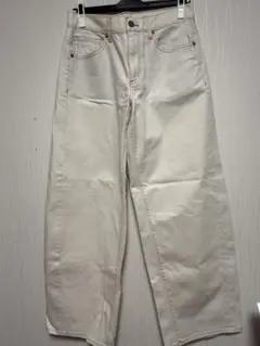 ホワイト ワイドレッグ デニムパンツ
