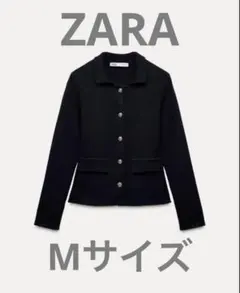 ZARA プレーンニットカーディガン M ネイビーブルー