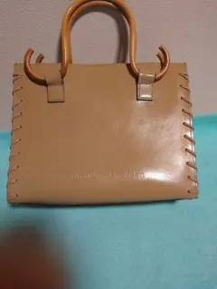 サマンサ タバサ　本革　ハンドバッグ　木製ハンドル　ベージュ