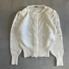 古着 カーディガン　白　パール付き