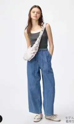 【試着のみ】GUライトデニムバレルアンクルパンツ 丈標準61.0～65.0cm
