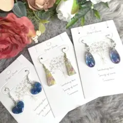 No.030 ドライフラワー ピアス イヤリング レジン 雫 ハート まとめ売り