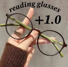 1.0メンズレディース老眼鏡 丸メガネ眼鏡ブラウンブルーライトカット軽量丸い