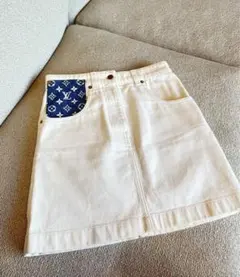 ルイヴィトン　LV スカート　ホワイトデニム　デニム　モノグラム　34