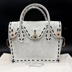 高級 カービングトライブス マエストラ ハンドバッグ ホワイト 彫刻 レザー