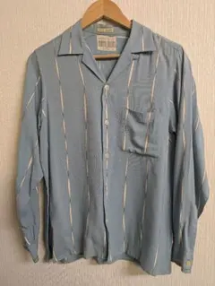 美品 50〜60s pilgrim カスリ レーヨンシャツ ブルーグレー 開襟