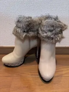 本革　ファー付きショートブーツ　24cm