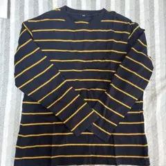 UNIQLO ボーダー長袖カットソー ネイビー×イエロー XL
