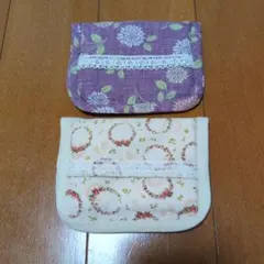 花柄レース付き小型ポーチ ティッシュケース 2点セット