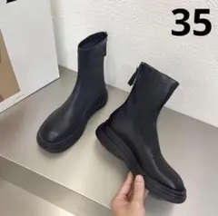 ブーツ　後ろファスナー　PUレザー　楽ちん　履き心地　35　ストレッチブーツ