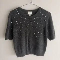 H&M ビジュー付き 半袖ニット グレー Sサイズ