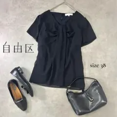 自由区 とろみドレープ シフォンブラウス 黒 ブラック 38 S〜M相当 半袖のサムネイル