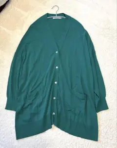 【美品】長袖　オーバーサイズ　Ｖネックカーディガン　薄手　Ｌ　グリーン