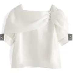 GRL オフショルダーオーガンジーパールブラウス[ta039] アイボリー