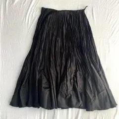 【コムサイズム】プリーツロングフレアスカート サイドファスナー 光沢有 M