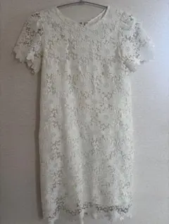 ホワイト 花柄 総レース 半袖 ワンピース