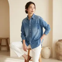 限定】インディゴ Q.anos 2WAYデニムシャツ - メルカリ