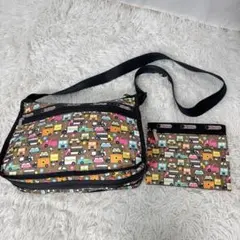 レスポートサック Q31 メッセンジャーバッグ ポーチ付き カー柄 ブラウン系