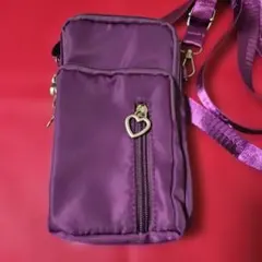 パープル スマホショルダーバッグ ハート型ジッパー付き