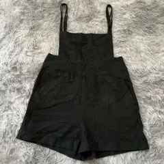 【美品✨】黒のショートパンツサロペット オーバーオール 重ね着 リネン混❗