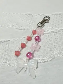 ♡⊹₊⟡ピンク　リボン　ストラップ⋆˚⊹♡