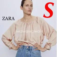 新品 完売品 ZARA S 袖口 ビジュー サテン トップス