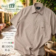 Henry Cottons 半袖チェックシャツ レナウン製 綿100% L 美品のサムネイル