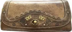 アナスイ　ANNA SUI ブラウンレザー長財布 蝶と花のデザイン