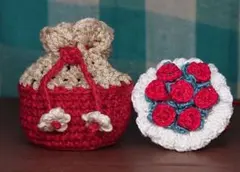 ハンドメイド 巾着袋と花束