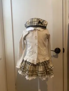 ベージュジャケット チェック柄スカート付き　セレモニーセット　120㌢