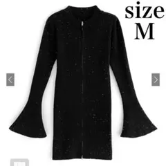 フレアスリーブダブルジップニットミニワンピース　ワンピース　ダブルジップ　ラメ