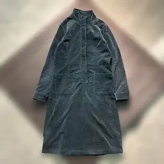 7AS1 膝丈ワンピース　長袖　M ベロア調　無地　レトロガール　古着